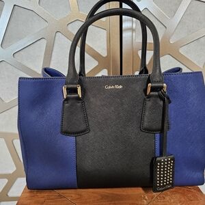 Calvin Klein Two-Tone Blue and Black Satchel